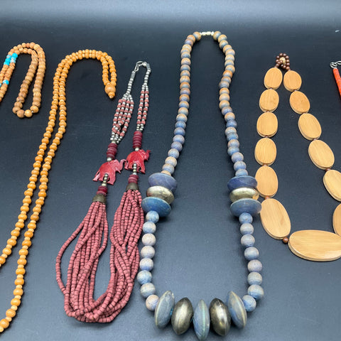 Vintage Ethnic Tribal Beaded Jewelry Lot 8 Necklaces Wood Bone Turquoise Style