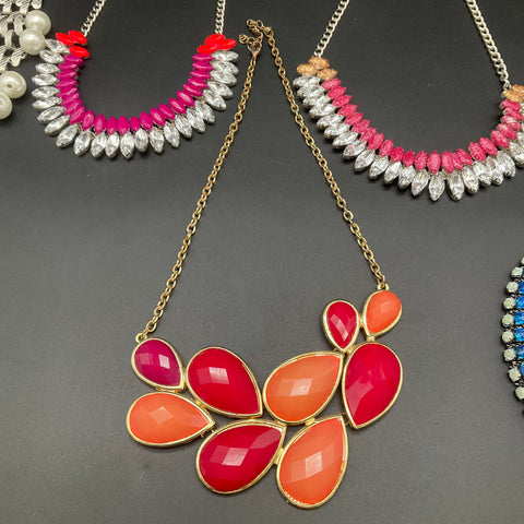 Ann Taylor & Statement Fashion Necklace Lot of 6 Bib Rhinestone Faux Pearl
