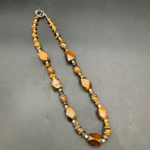 Tiger's Eye Polished Stone Jewelry Lot 4 Pcs Necklaces Bracelets Boho Style