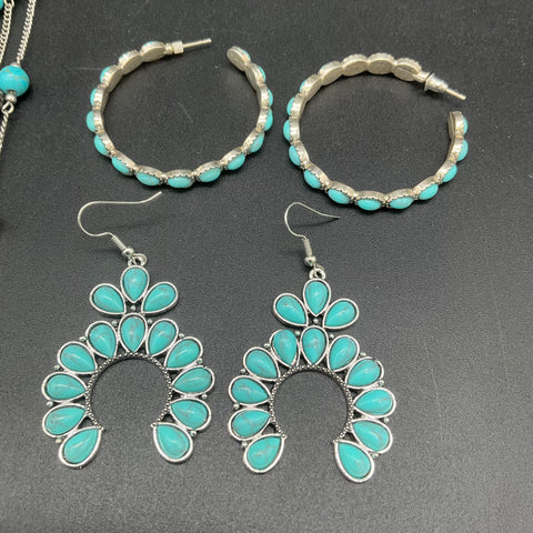 Faux Turquoise Western Style Jewelry Lot of 10 Necklaces Bracelet Ring Size 9