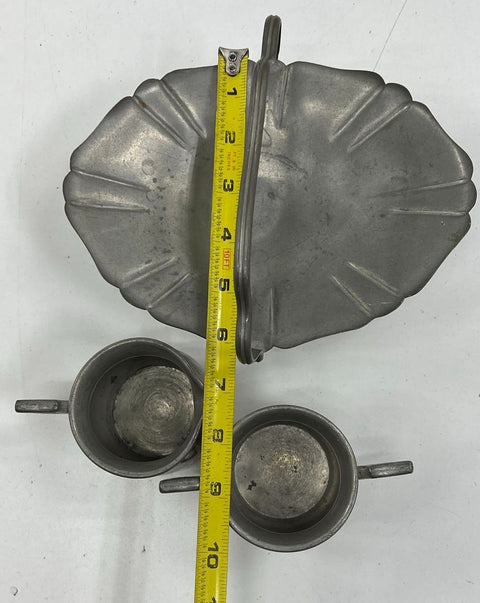 Vintage Pewter 12 Piece Lot Goblets Creamer Sugar Gravy Boat Compote Basket