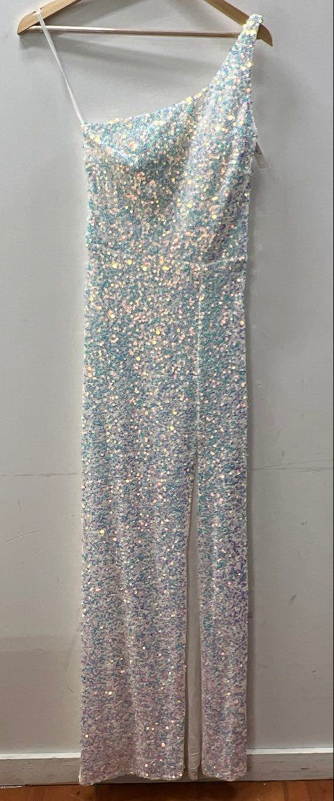Windsor Women's Iridescent One Shoulder Sequin Slit Formal Gown NWT Sz