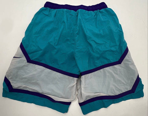Nike Men's Teal Purple White Throw Back Nylon Basketball Shorts Colorblock Sz L
