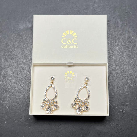C&C California Rhinestone Gold tone Dangle Earrings NIB