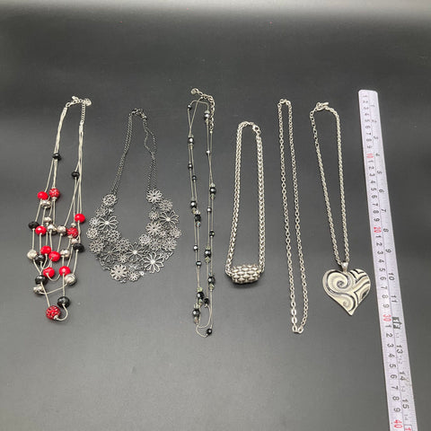 Silver Tone Fashion Jewelry Lot of 6 Statement Necklaces Heart Floral Bib