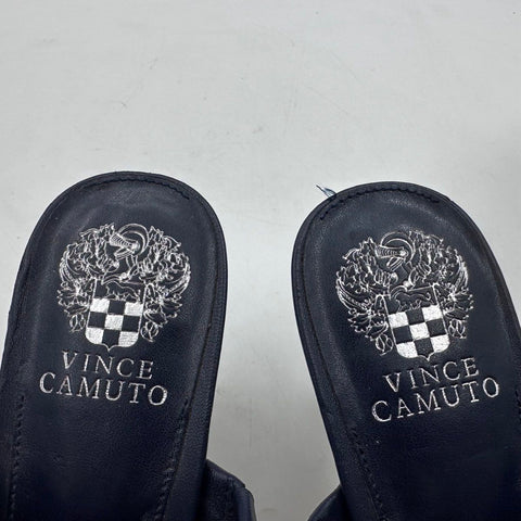 Vince Camuto Amikala Navy Leather Square Toe Kitten Heel Mules Size 9.5