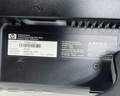 HP 2009f 20" Widescreen LCD Monitor 1600x900 16:9 DVI VGA Computer Display