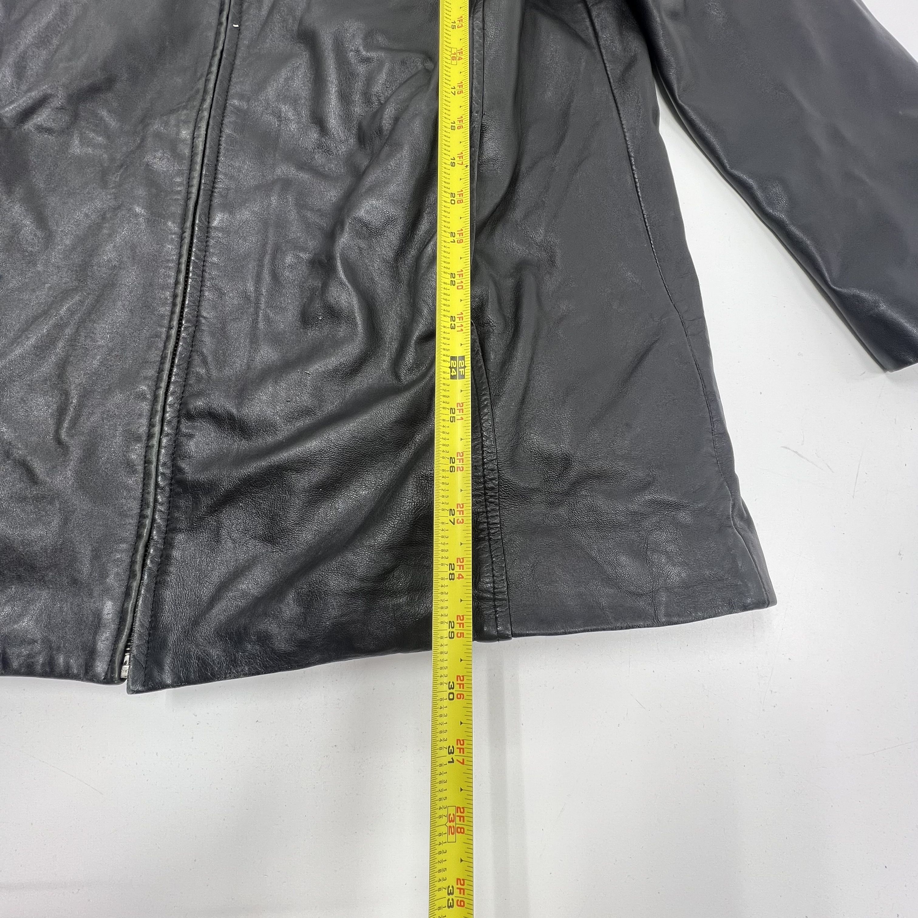 Vintage 90s Izzi Black Leather Fleece Lined Hooded Jacket Coat Men's L