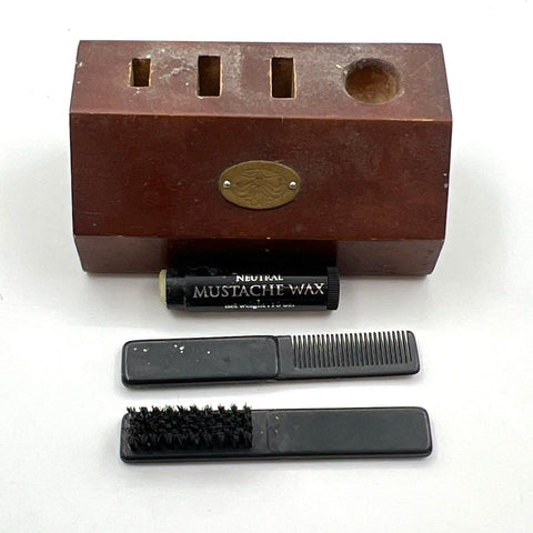 Vintage Shaving Grooming Set Razor Brush Bowl Stand Mustache Wax Kit MCM Style