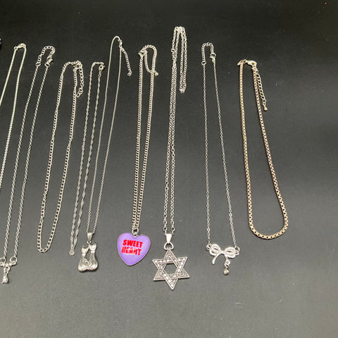 Silver Tone Fashion Necklace Lot of 15 Heart Butterfly Star of David Pendants