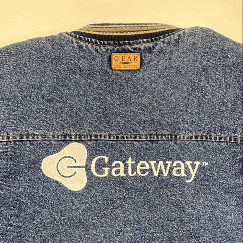 Vintage 90s Gateway Computer Denim Varsity Jacket Employee Promo GEAR Sz S