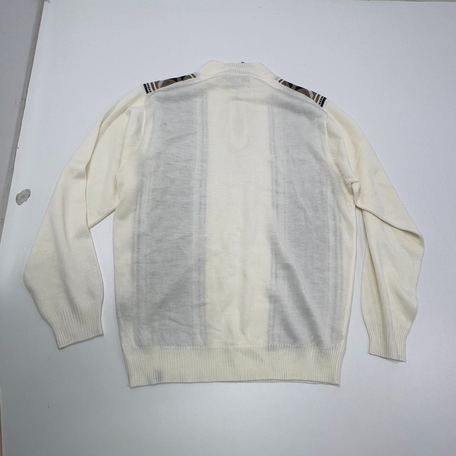 Stacy Adams Cream Geometric Quarter Zip Mock Neck Sweater Men's L NWT