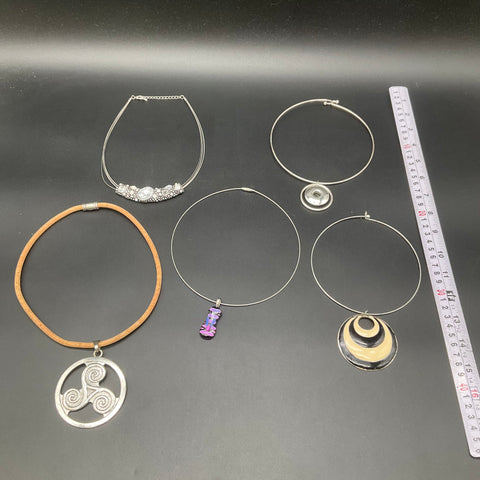 Modernist Celtic Costume Jewelry Lot 5 Necklaces Rhinestone Enamel Fused Glass