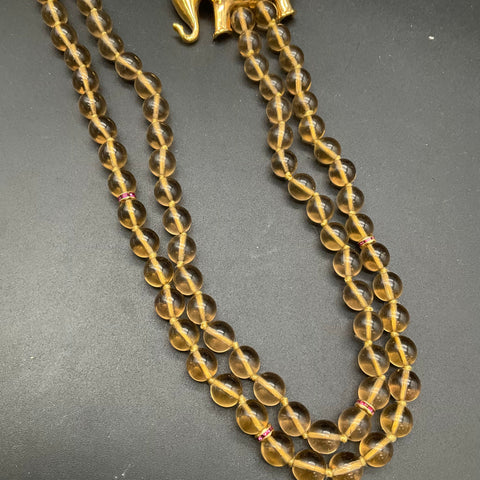 J. Crew Double Strand Glass Bead Necklace Gold Tone Elephant Clasp 33"
