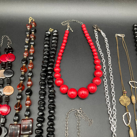 Vintage to Modern Costume Jewelry Lot 11 Necklaces Beaded Statement Skull Cross