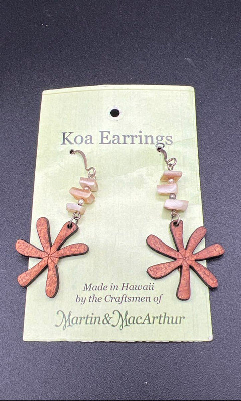 Martin & MacArthur Koa Earrings & Dottie Bergan Koa Pearl Bracelet Hawaiian Set