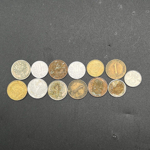 Vintage European Mixed Coin Lot 13 Pcs France Portugal Austria Italy Foreign