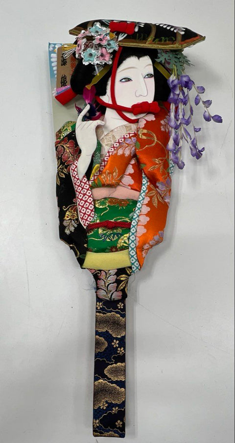 Vintage Japanese Oshie Hagoita Paddle Wisteria Maiden Fuji Musume Kabuki 26"