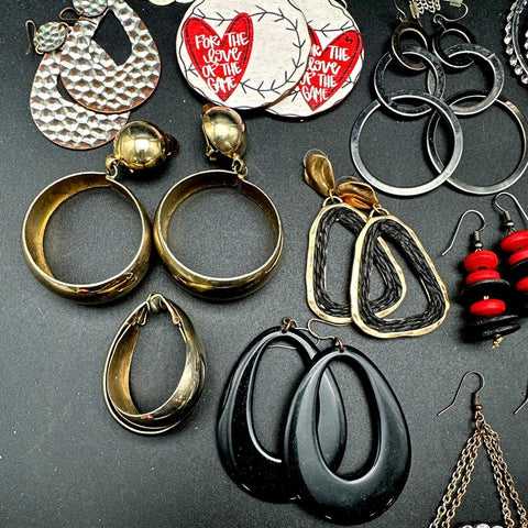 Vintage to Modern Costume Jewelry Earrings Lot Hoops Dangles Rhinestone 35 Pairs