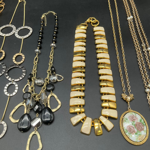 Vintage & Modern Fashion Jewelry Lot 9 Necklaces Floral Boot Rhinestones