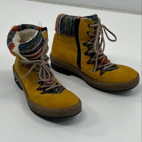 Rieker Felicitas Z6743 Mustard Yellow Multi Knit Ankle Boots Women's Size 37