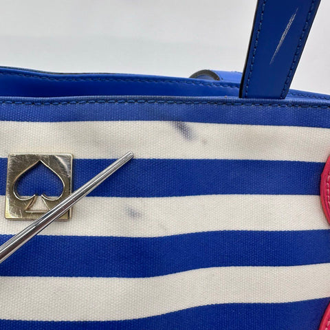 Kate Spade Blue White Striped Canvas Sunglasses Tote Bag Large Cooler Bottom
