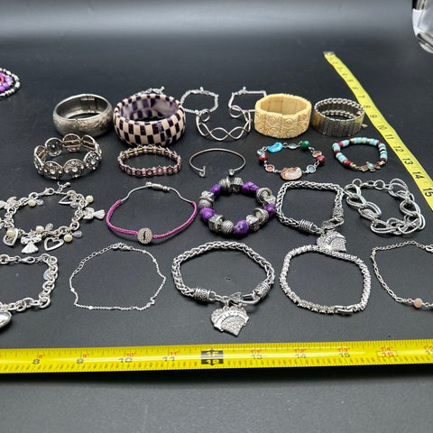 Mixed Style Costume Jewelry Lot of 70+ Gold Silver Tone Bangles Beaded Charms