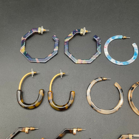 Acrylic Resin Hoop Earrings Lot of 10 Geometric Tortoiseshell Marble Styles