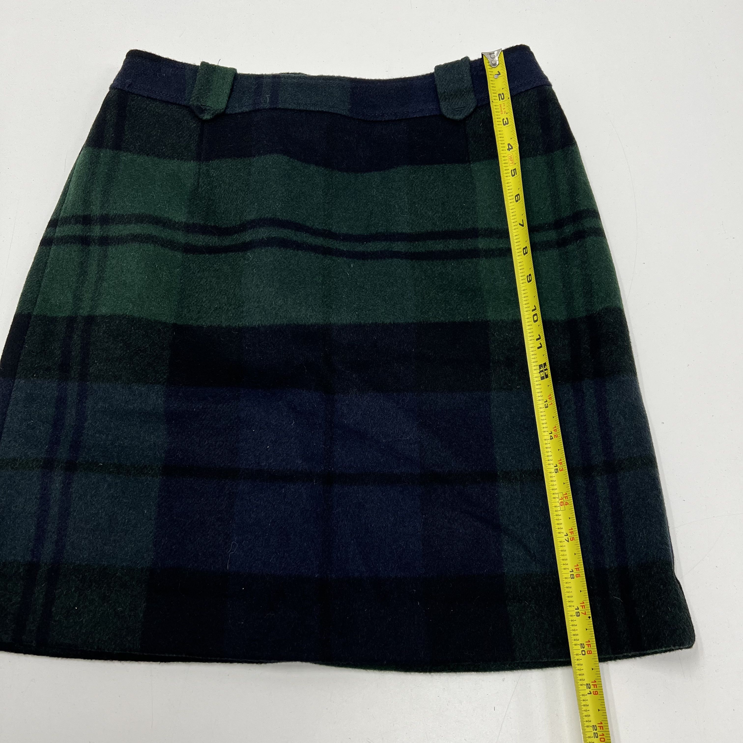NWT Talbots Green Blue Black Watch Plaid Wool Blend A-Line Skirt Women's Size 8