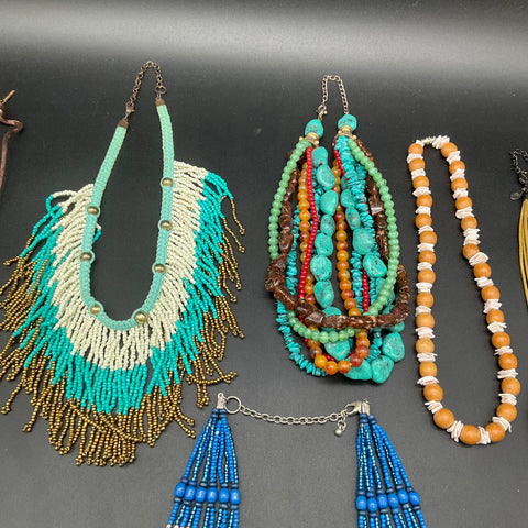 Boho Fashion Jewelry Lot of 8 Necklaces Beaded Statement Bib Tribal Style