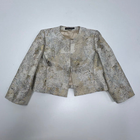 Albert Nipon Women's Dress Jacket Set Gold Metallic Brocade Sheath Size 10