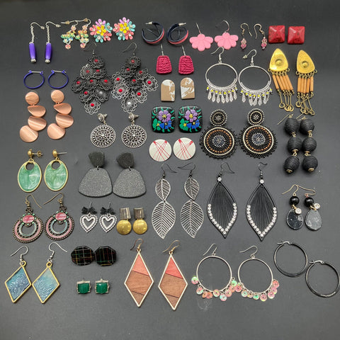 Mixed Costume Jewelry Lot 34 Pairs Earrings Vintage to Modern Includes 925