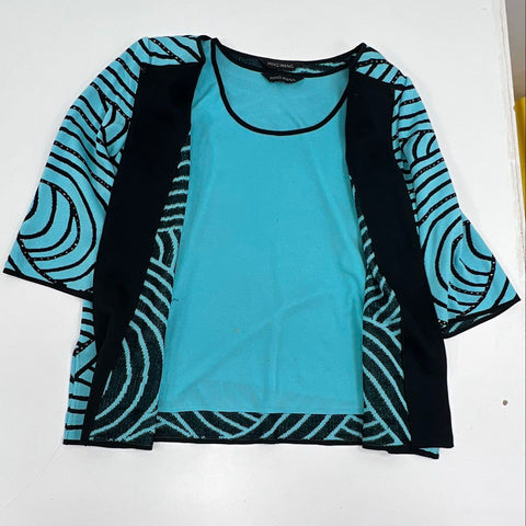 Ming Wang Women's Lot of 3 Tops Cardigan Jacket Tank Set Blue Black