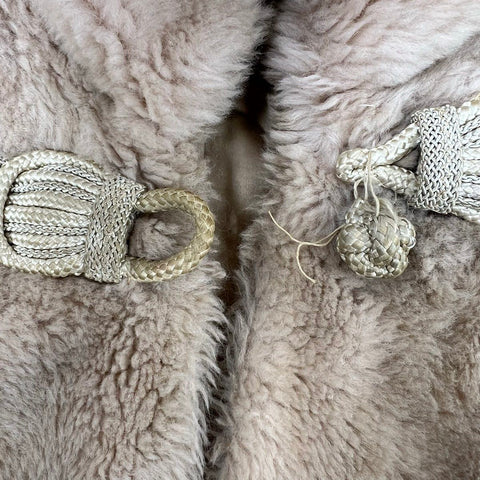 Vintage Halldon Women's Beige Faux Fur Swing Coat A-Line Frog Closure