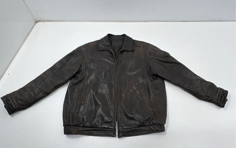 Roundtree & Yorke Men's Brown Leather Bomber Jacket Big & Tall Sz 2XT
