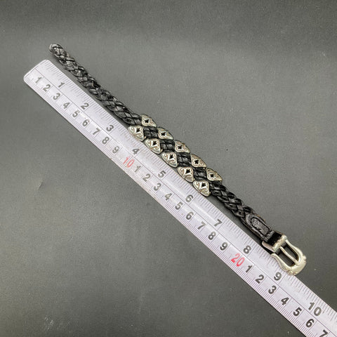 Vintage 1994 Brighton Black Braided Leather Heart Scroll Bracelet Buckle 9"