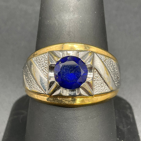 Vintage Lind 14K HGE Blue Stone Tests as Sapphire Men's Signet Ring Size 9