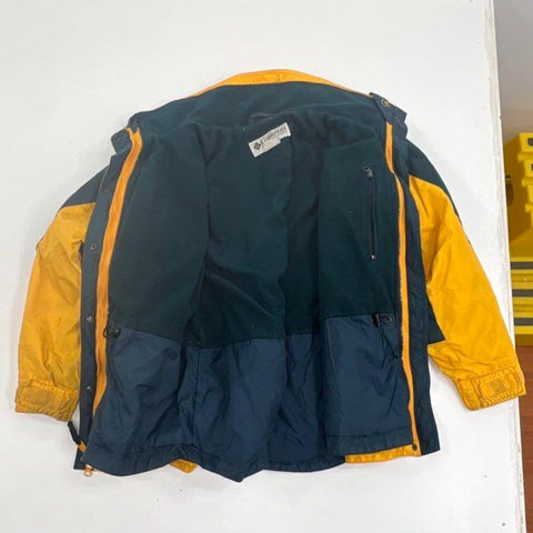 Vintage 90s Columbia Women's Ski Jacket Yellow Gray Colorblock Hooded Size M