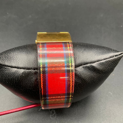 Joan Rivers Classics Gold Tone Red Plaid Cuff Bracelet Watch New Battery