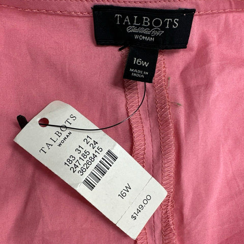 Talbots Women's Pink Sleeveless Surplice Cotton Blend Midi Dress Sz 16W NWT