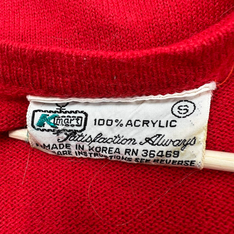 Vintage 70s Kmart Red Embroidered Bell Sleeve Boat Neck Sweater Women's S