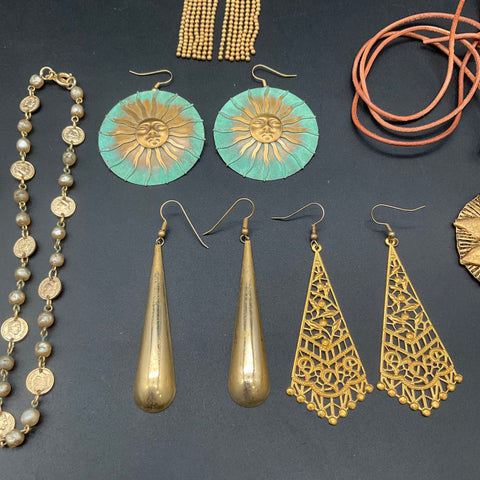 Vintage Gold Tone Boho Jewelry Lot 7 Sets Celestial Sun Sears Scene IV Earrings