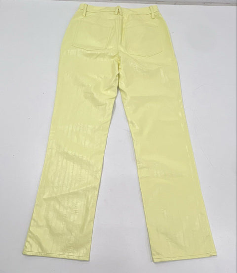 Good American Women's Yellow Faux Leather Textured Straight Leg Pants NWT Sz 10