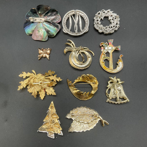 Vintage Sarah Coventry Emmons Liz Claiborne Brooch Lot 11pc Christmas Nature