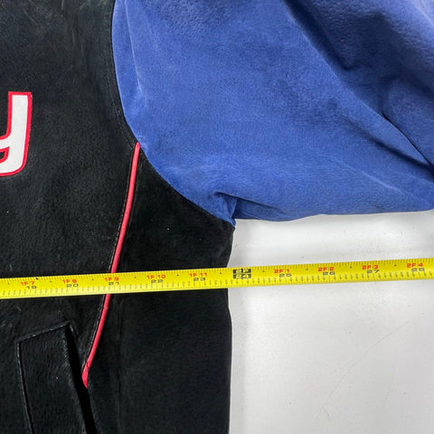 Vintage 90s G-III NFL Men's NY Giants Leather Suede Bomber Jacket Black Blue M