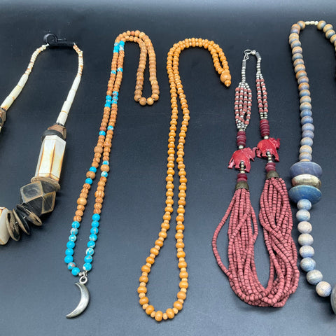 Vintage Ethnic Tribal Beaded Jewelry Lot 8 Necklaces Wood Bone Turquoise Style