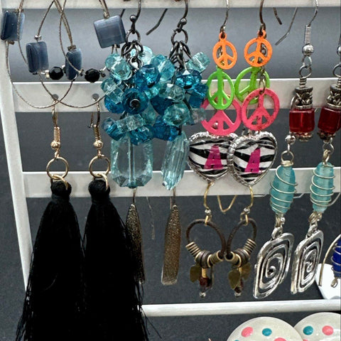 Boho Retro Fashion Earring Jewelry Lot of 35+ Pairs Hoops Dangles Studs Tassels