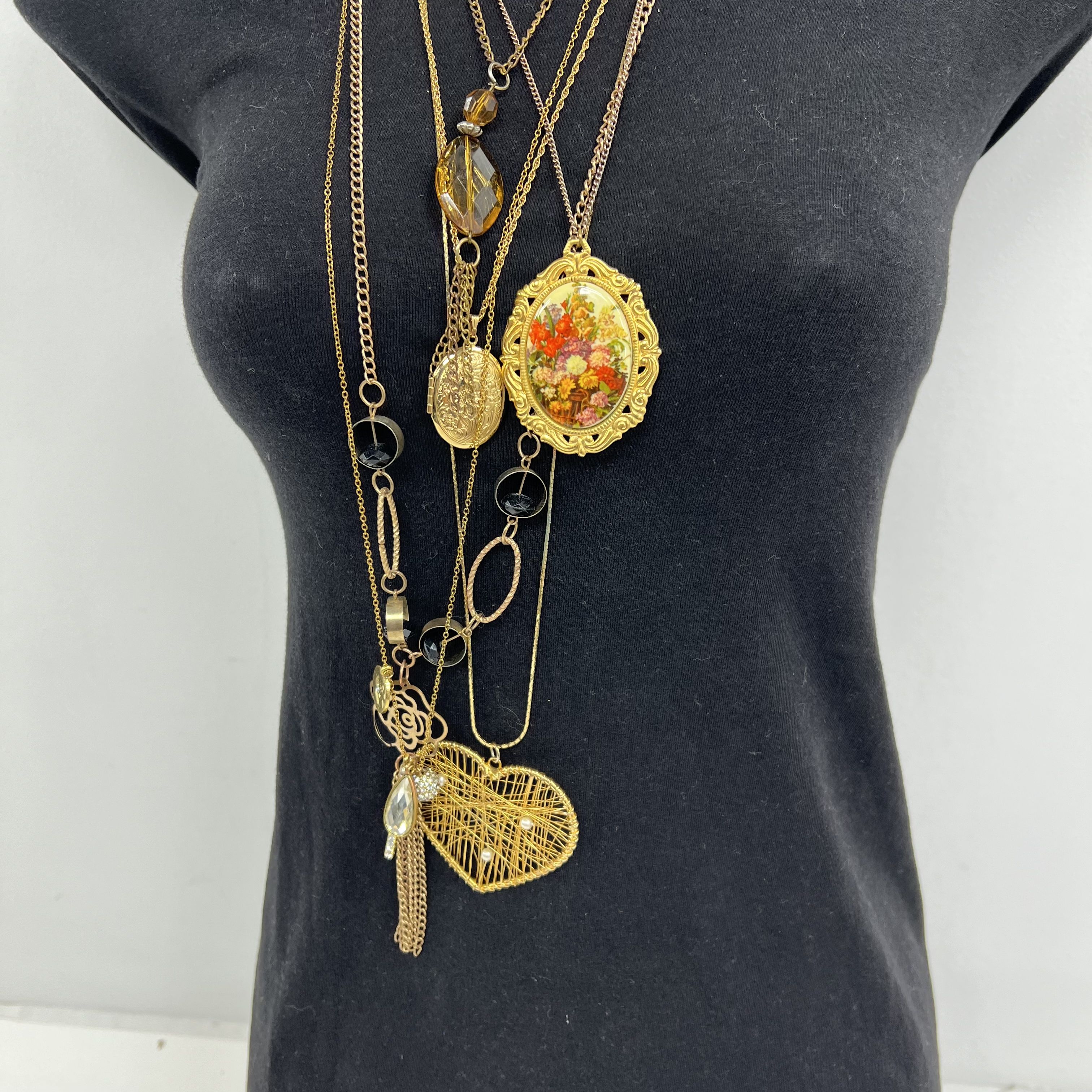 Lot of Gold Tone Chain Long Necklaces with Pendants