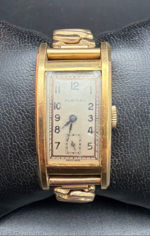 Vintage Alsinal Swiss Tank Watch Gold Tone GF Strap
