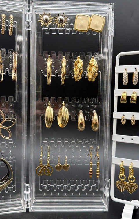 Gold Tone Costume Jewelry Lot 32 Pairs Fashion Earrings Hoops Studs Dangles